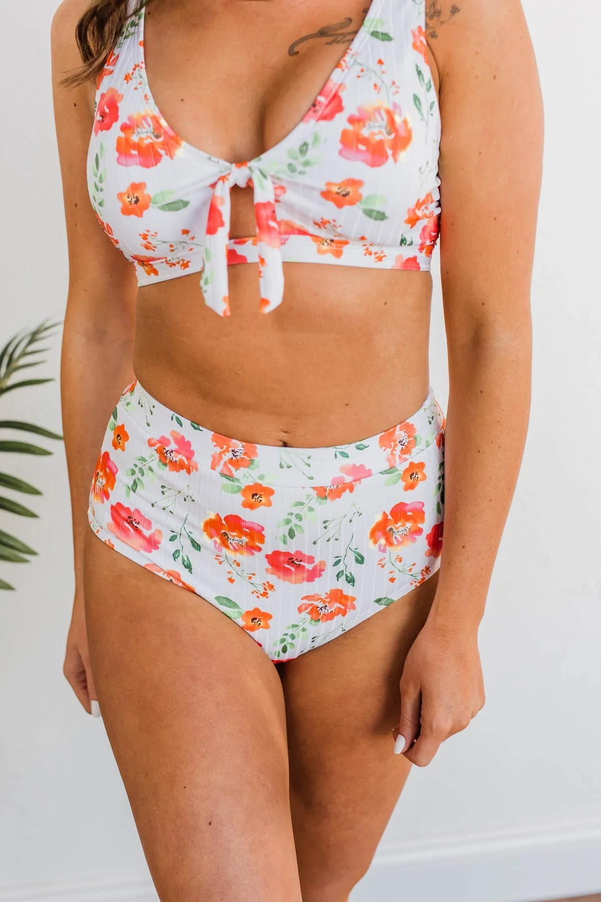 Making Waves High-Rise Swim Bottoms- Orange Floral