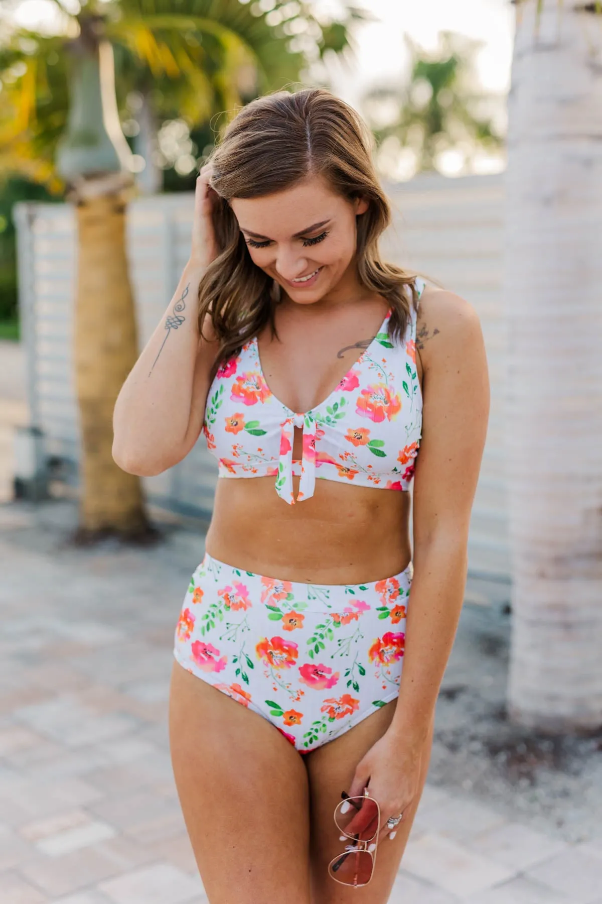 Making Waves High-Rise Swim Bottoms- Orange Floral