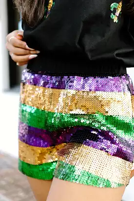 Mardi Gras Sequin Striped Shorts