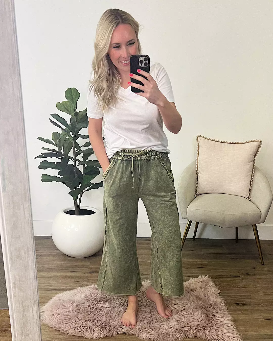 Mineral Wash Wide Leg Lounge Pants - Ash Olive