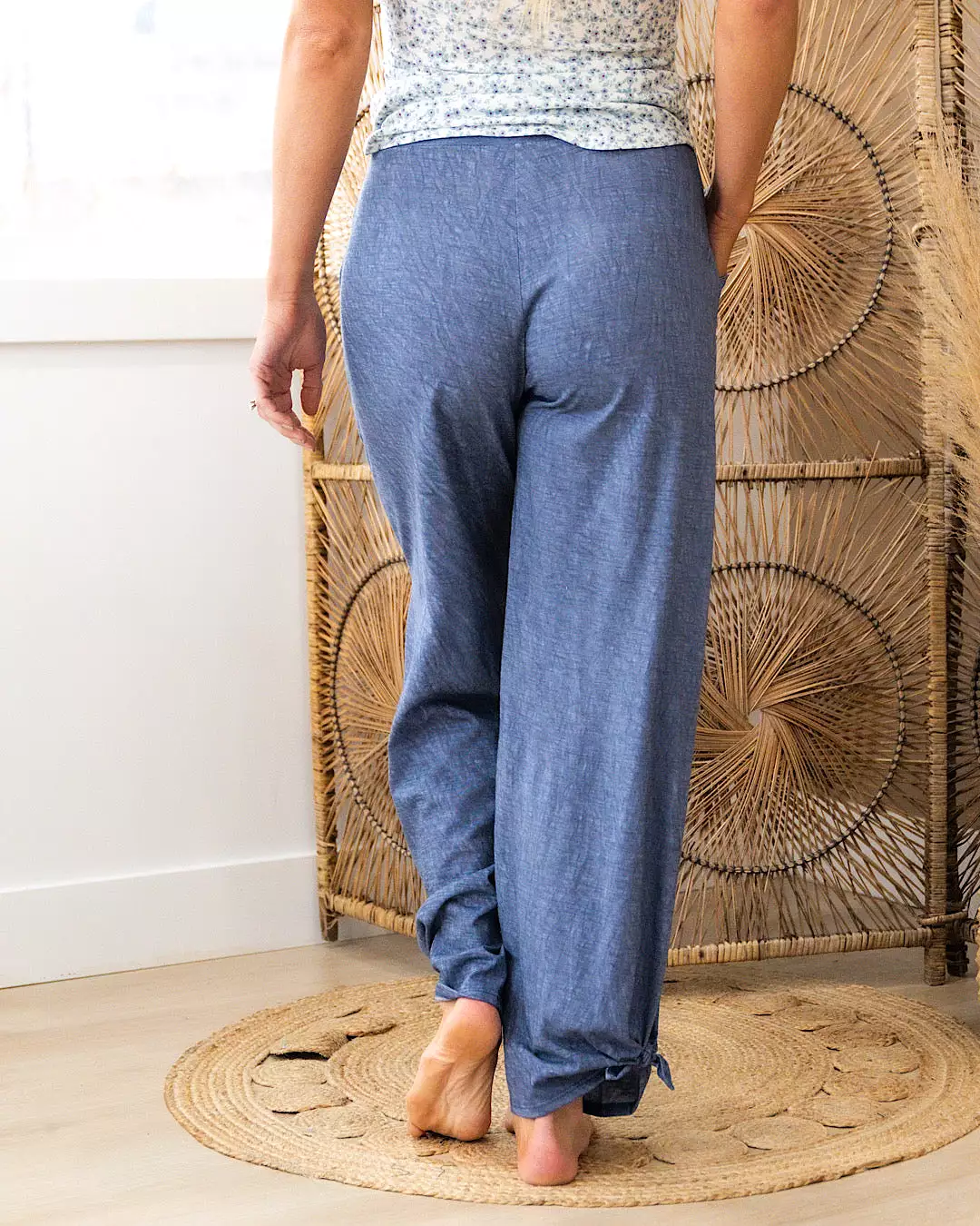 NEW! Split Side Tied Hem Lounge Pants - Denim Blue