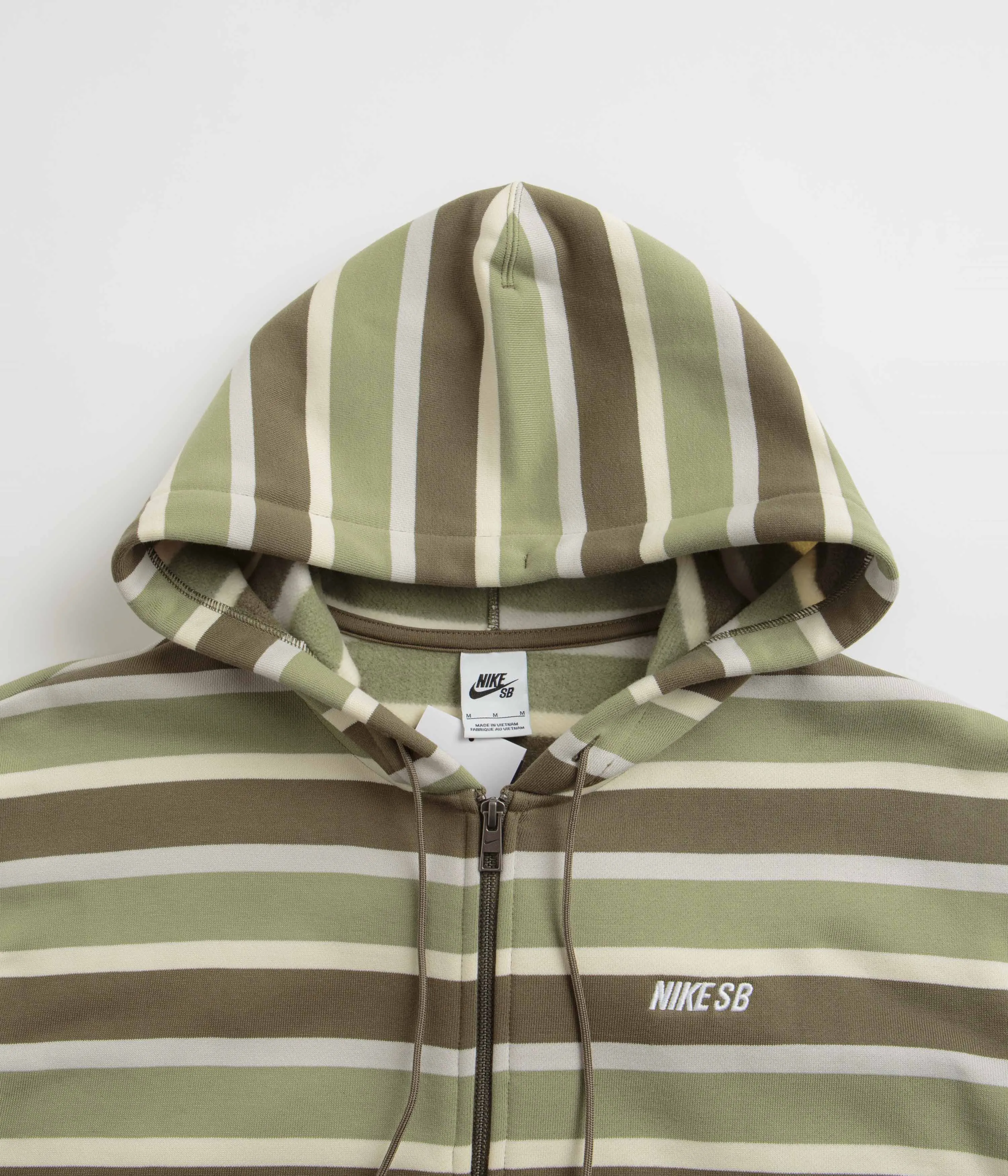 Nike SB Striped Full Zip Hoodie - Coconut Milk / Oil Green / White