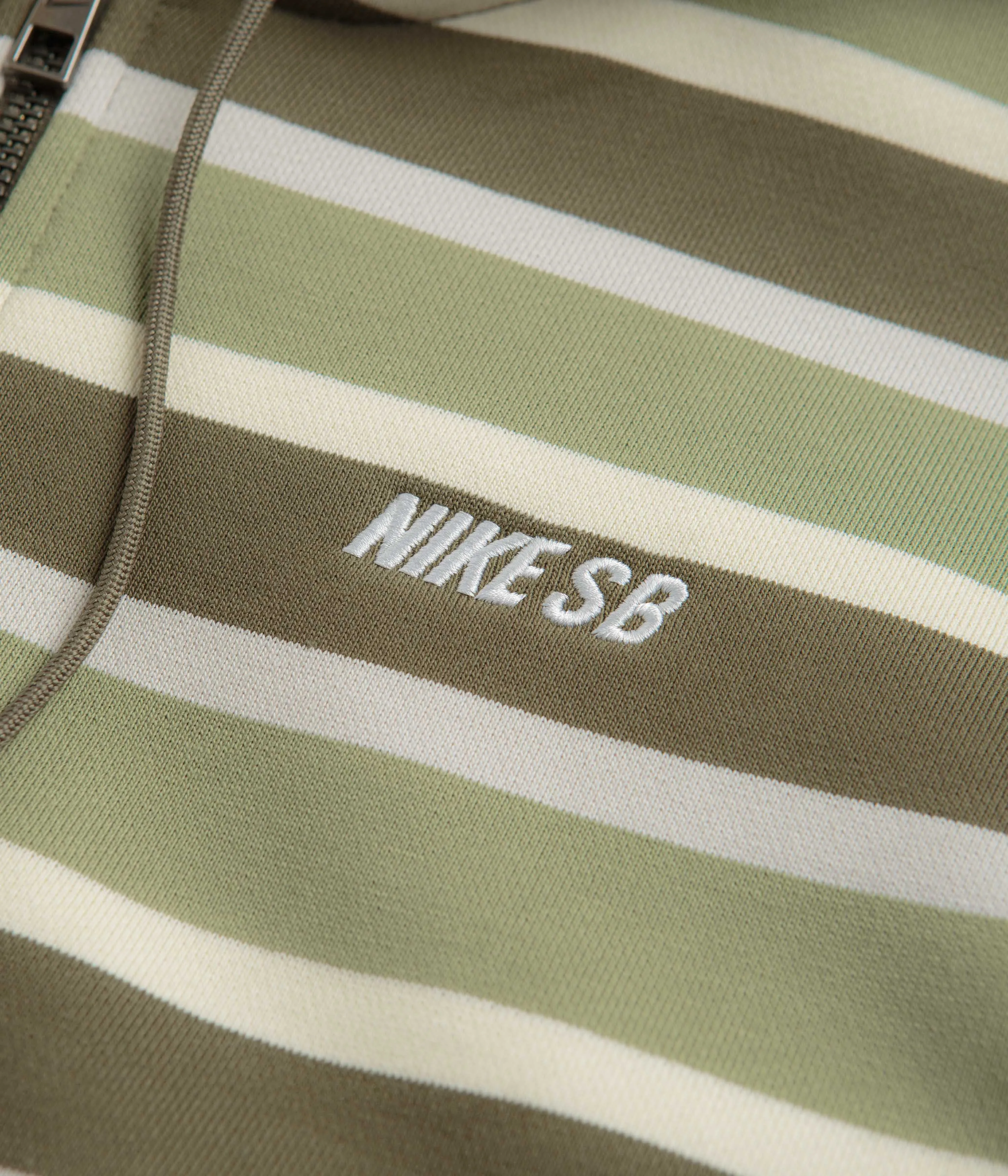 Nike SB Striped Full Zip Hoodie - Coconut Milk / Oil Green / White