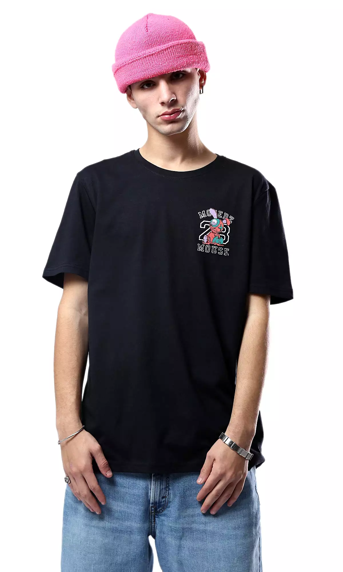 O178964 Short Sleeves Black Cotton Summer Tee