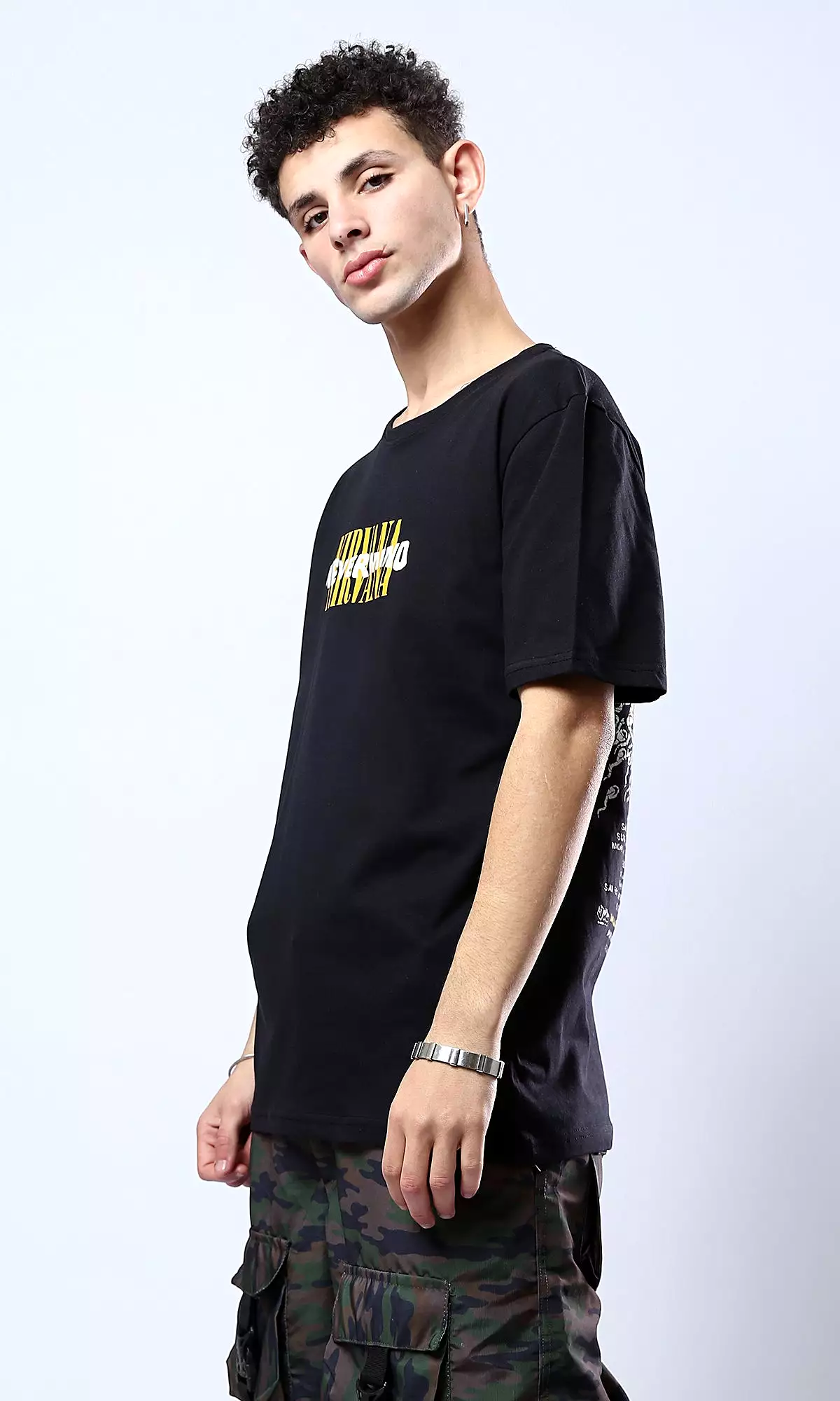 O178969 Short Sleeves Black Cotton Slip On Tee