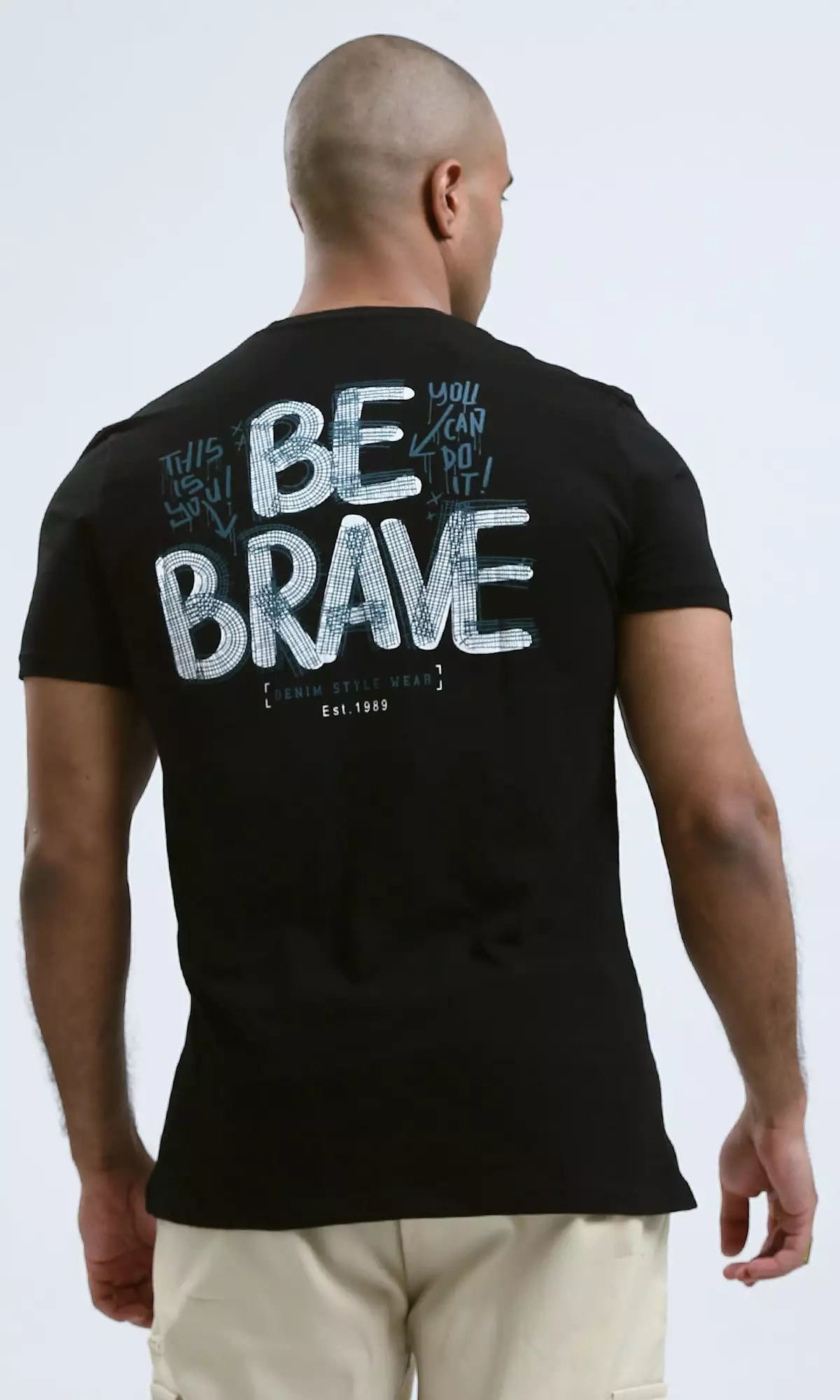 O182447 Front & Back Print Be Brave Black Cotton Tee