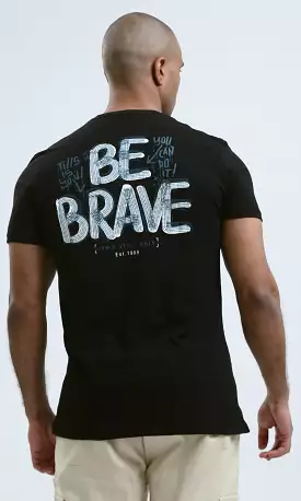 O182447 Front & Back Print Be Brave Black Cotton Tee