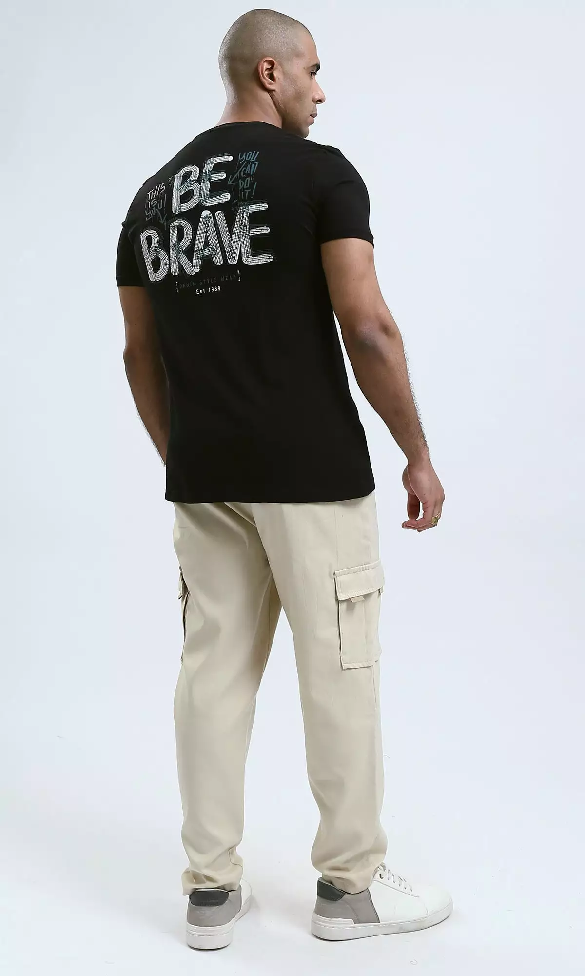 O182447 Front & Back Print Be Brave Black Cotton Tee