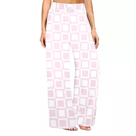 PINK WHITE SQUARE PRINT 4 Women's Wide Leg Lounge Pants (Model L77)