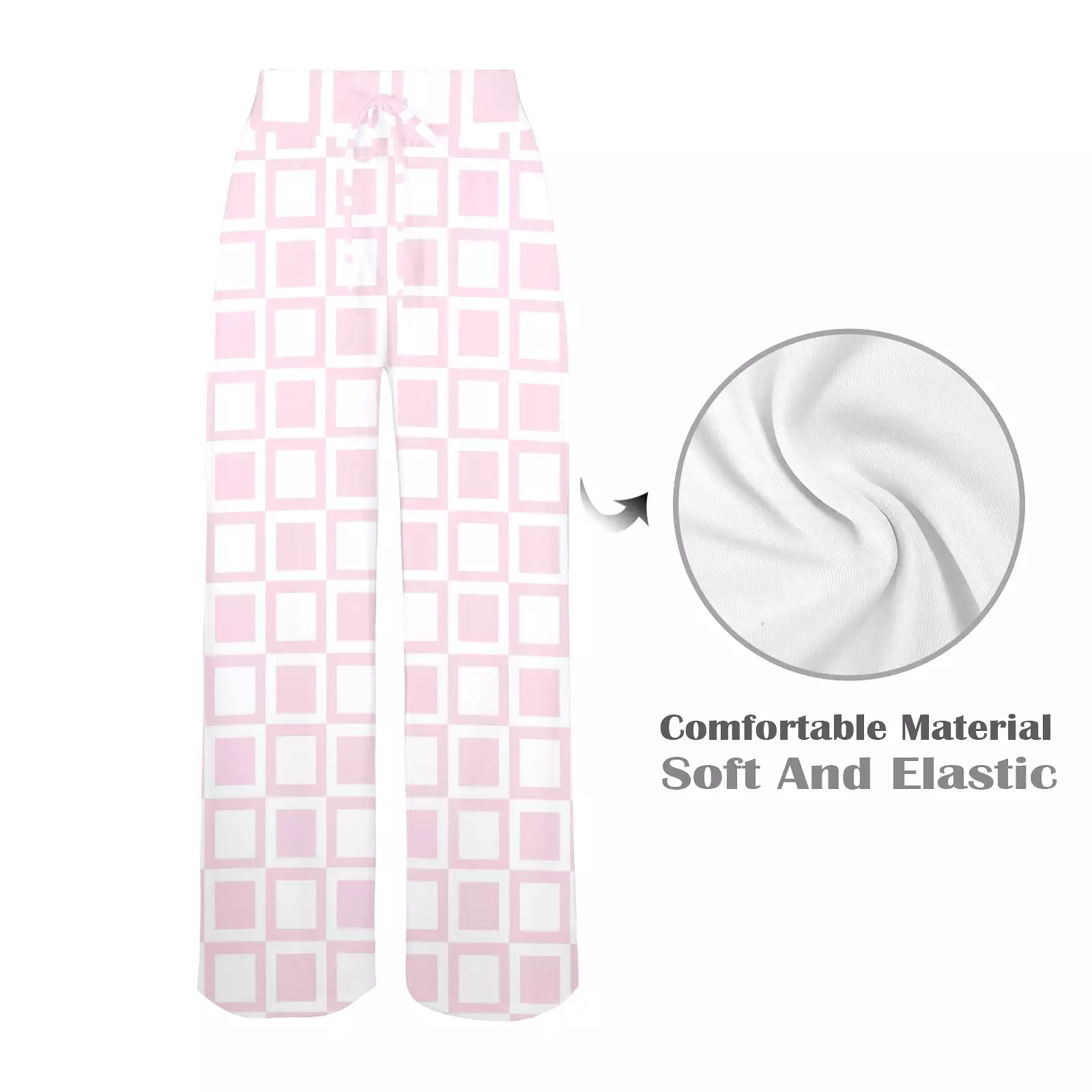 PINK WHITE SQUARE PRINT 4 Women's Wide Leg Lounge Pants (Model L77)