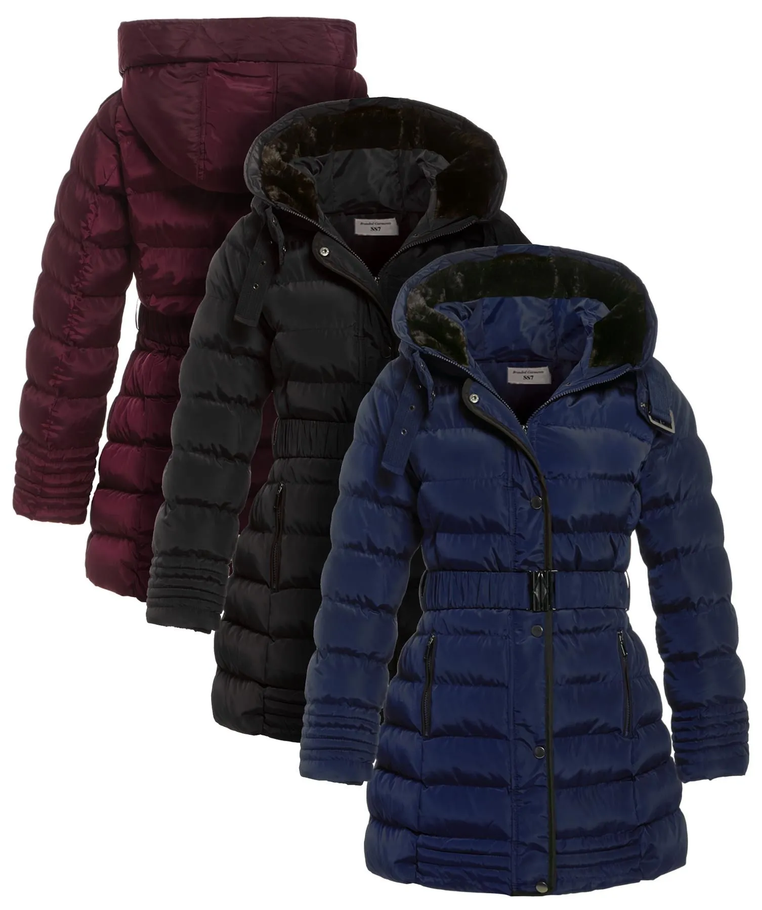 Plus Size Womens Padded Winter Parka Coat, Wine, Black, Navy, UK Sizes 16 to 26