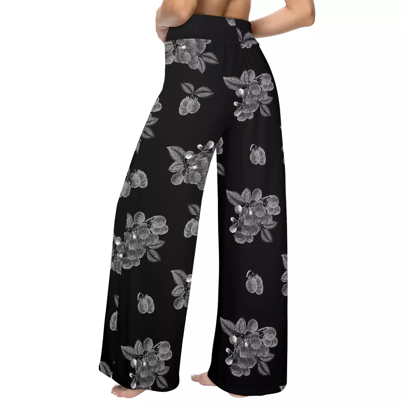 raspberry bw print Women's Wide Leg Lounge Pants (Model L77)