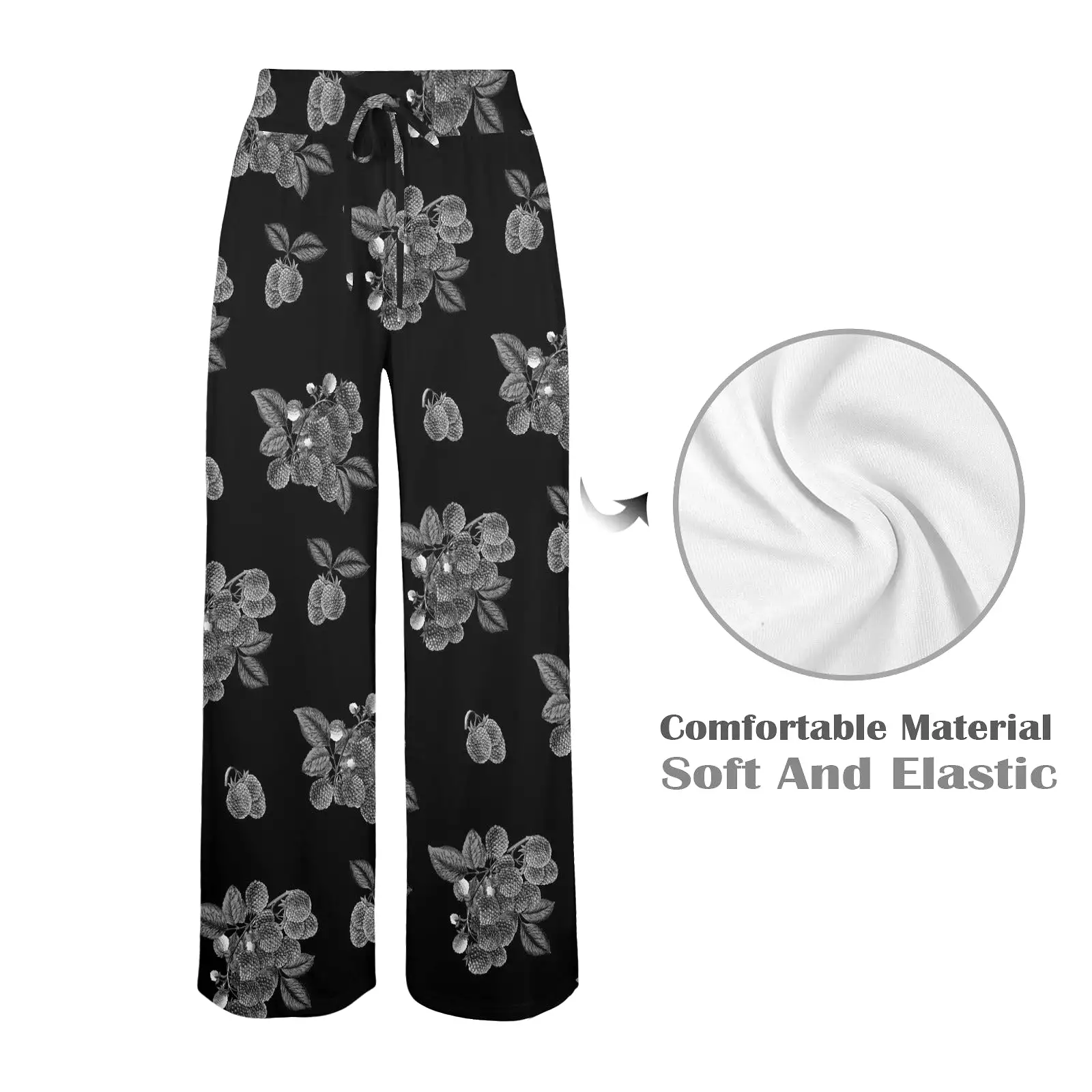 raspberry bw print Women's Wide Leg Lounge Pants (Model L77)