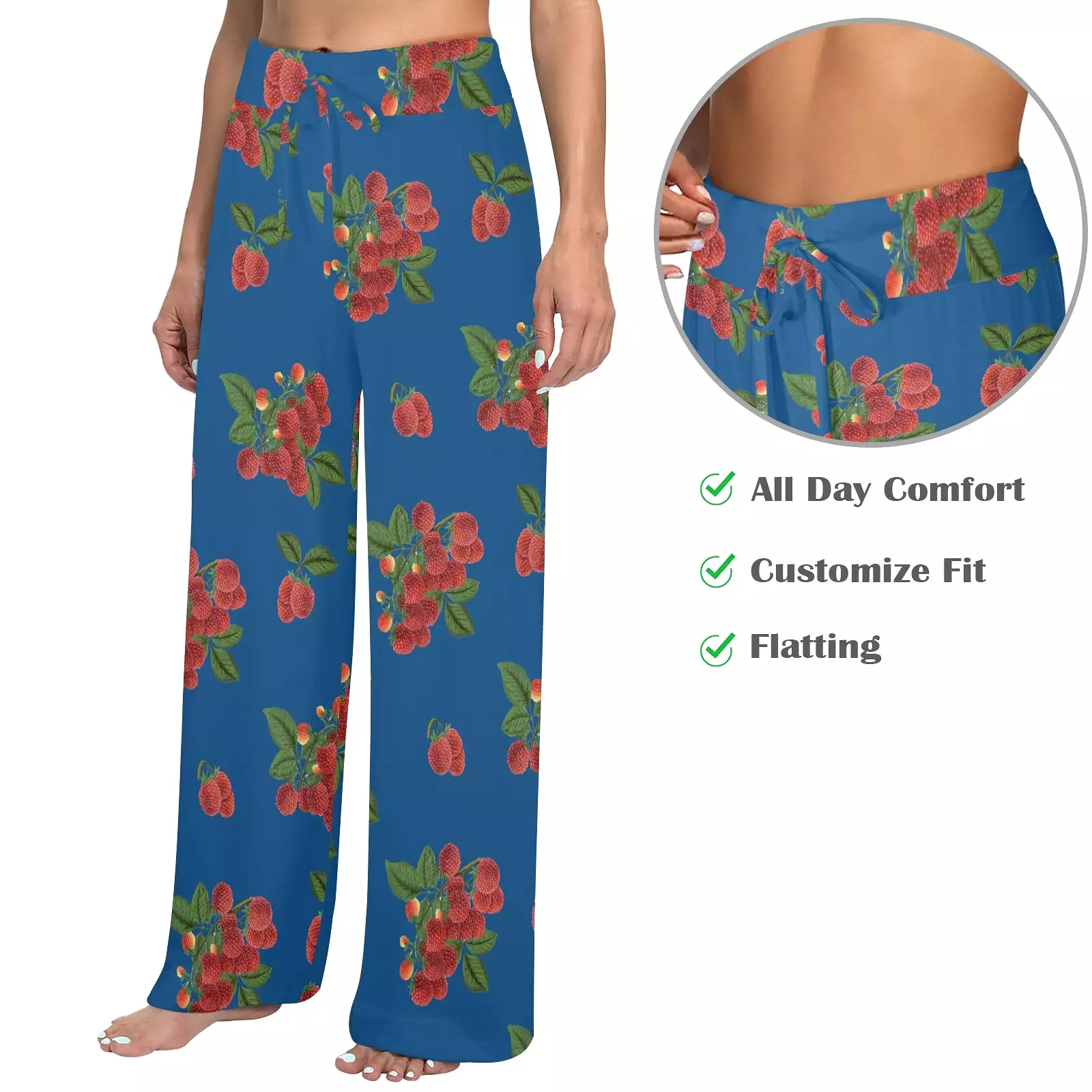 raspberry on blue Women's Wide Leg Lounge Pants (Model L77)