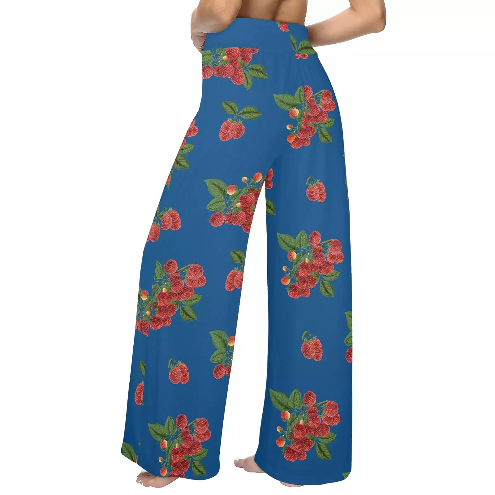 raspberry on blue Women's Wide Leg Lounge Pants (Model L77)