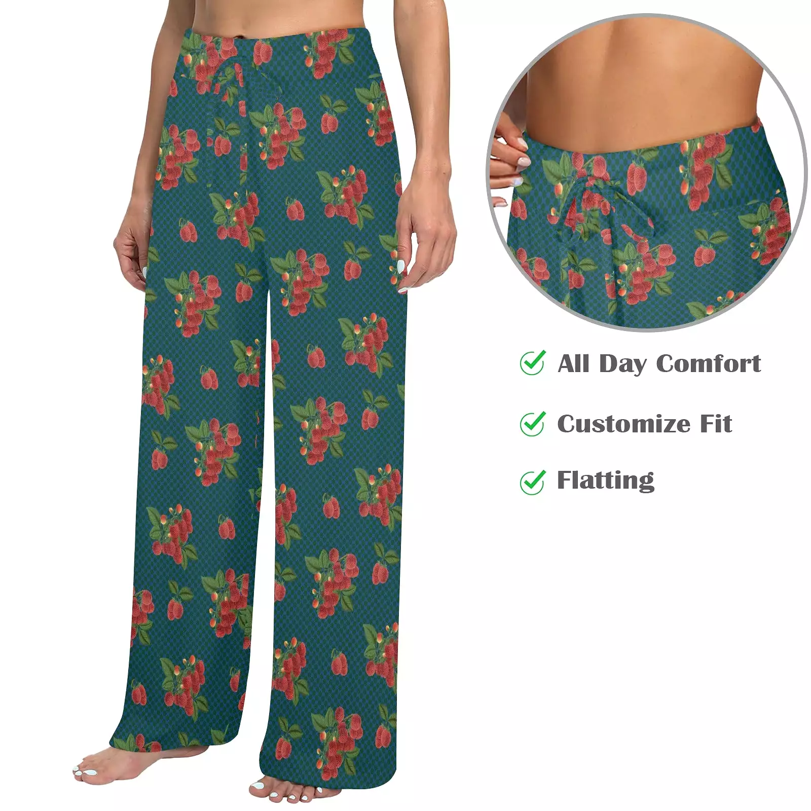 raspberry petals print 2 Women's Wide Leg Lounge Pants (Model L77)