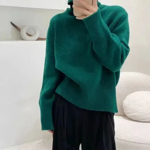 Simple Style Solid Color Polyacrylonitrile Fiber Round Neck Long Sleeve Regular Sleeve Patchwork Sweater