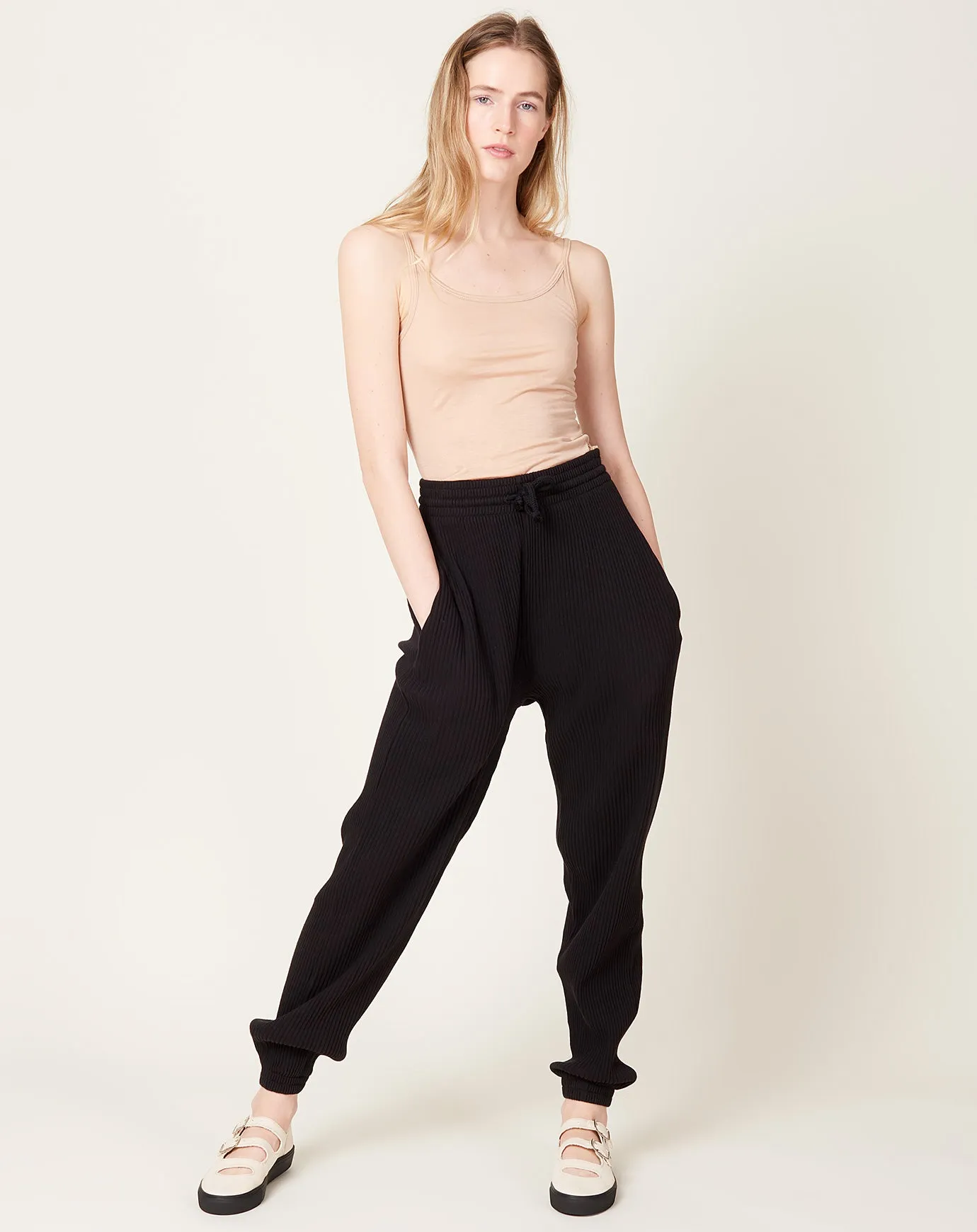 Sweat Pants in Black Fleece Rib