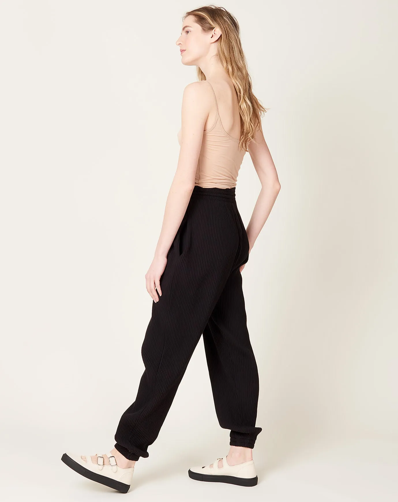 Sweat Pants in Black Fleece Rib