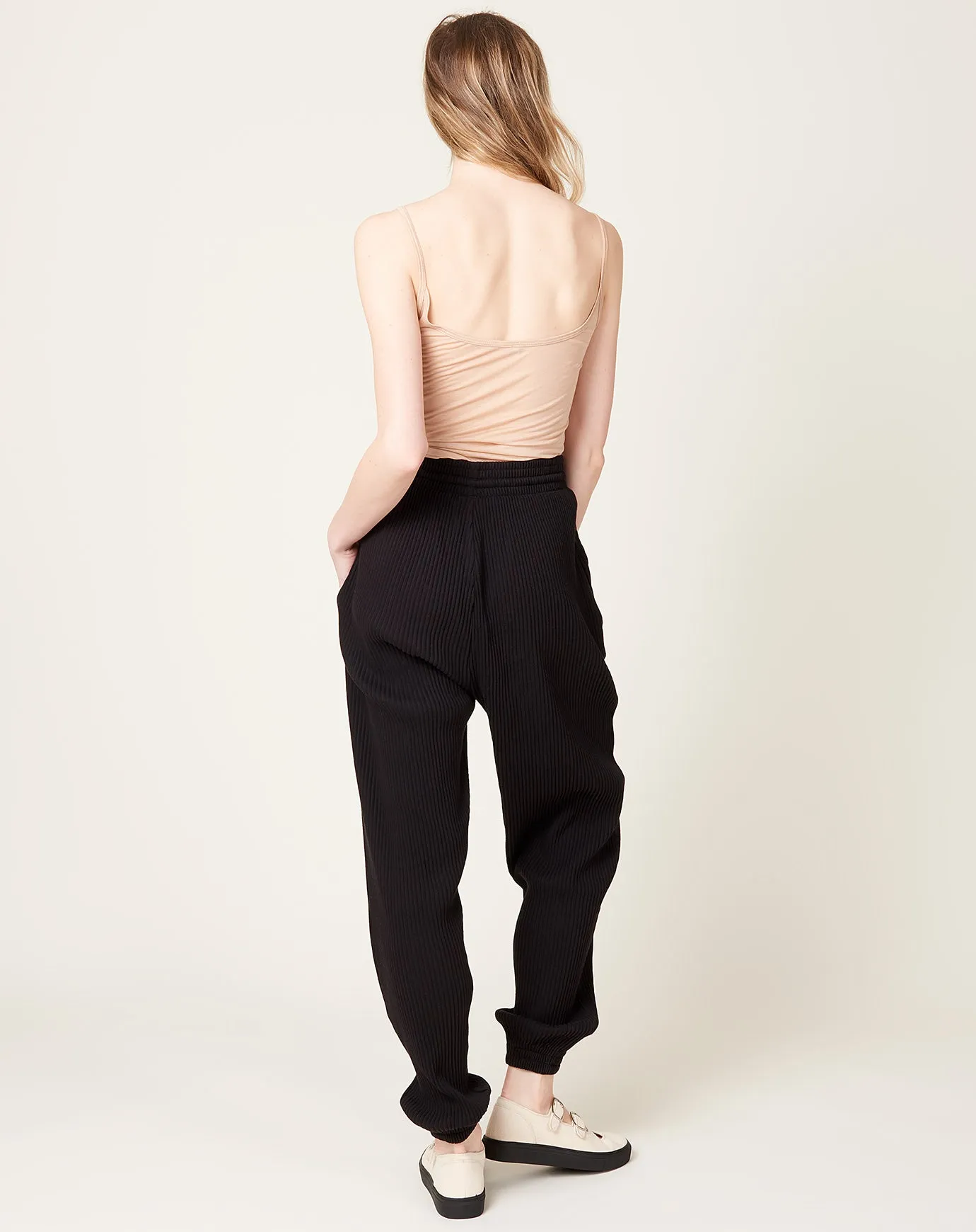 Sweat Pants in Black Fleece Rib