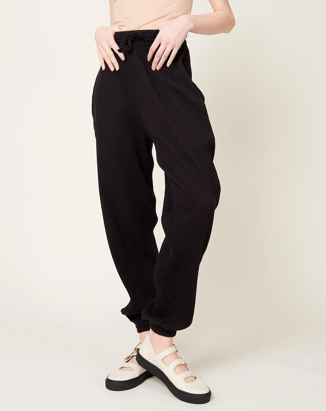 Sweat Pants in Black Fleece Rib