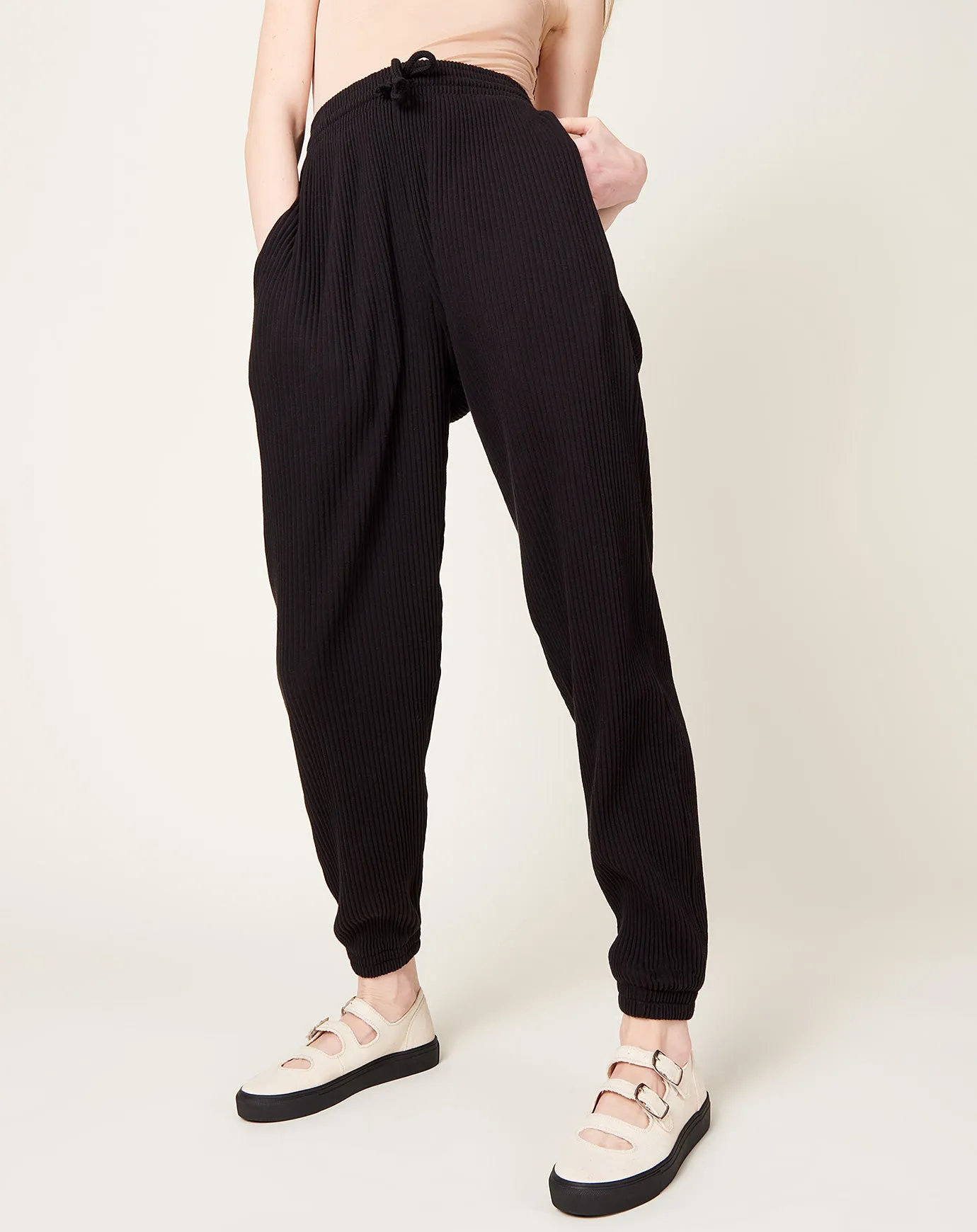 Sweat Pants in Black Fleece Rib