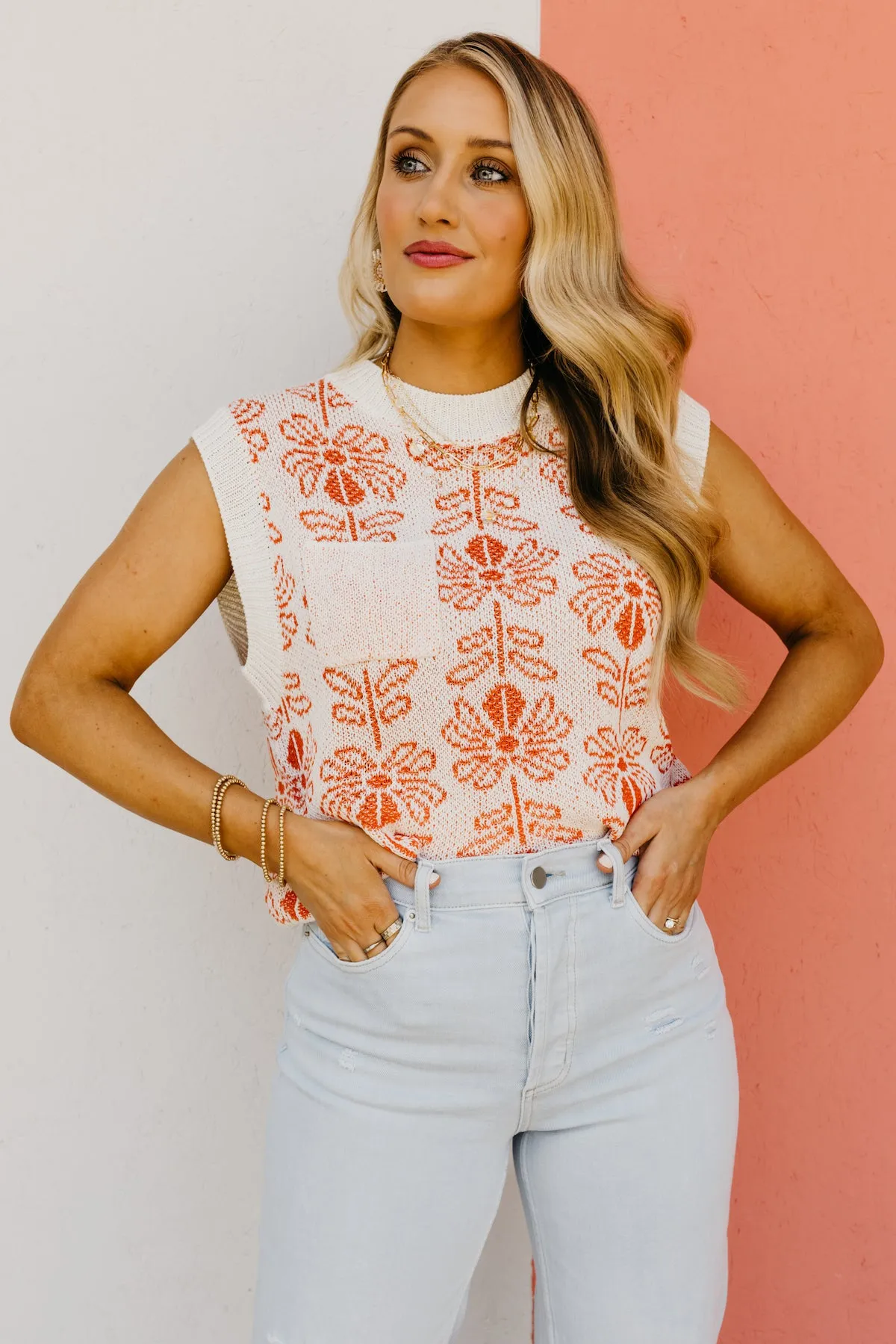 The Aisha Floral Sleeveless Sweater Top