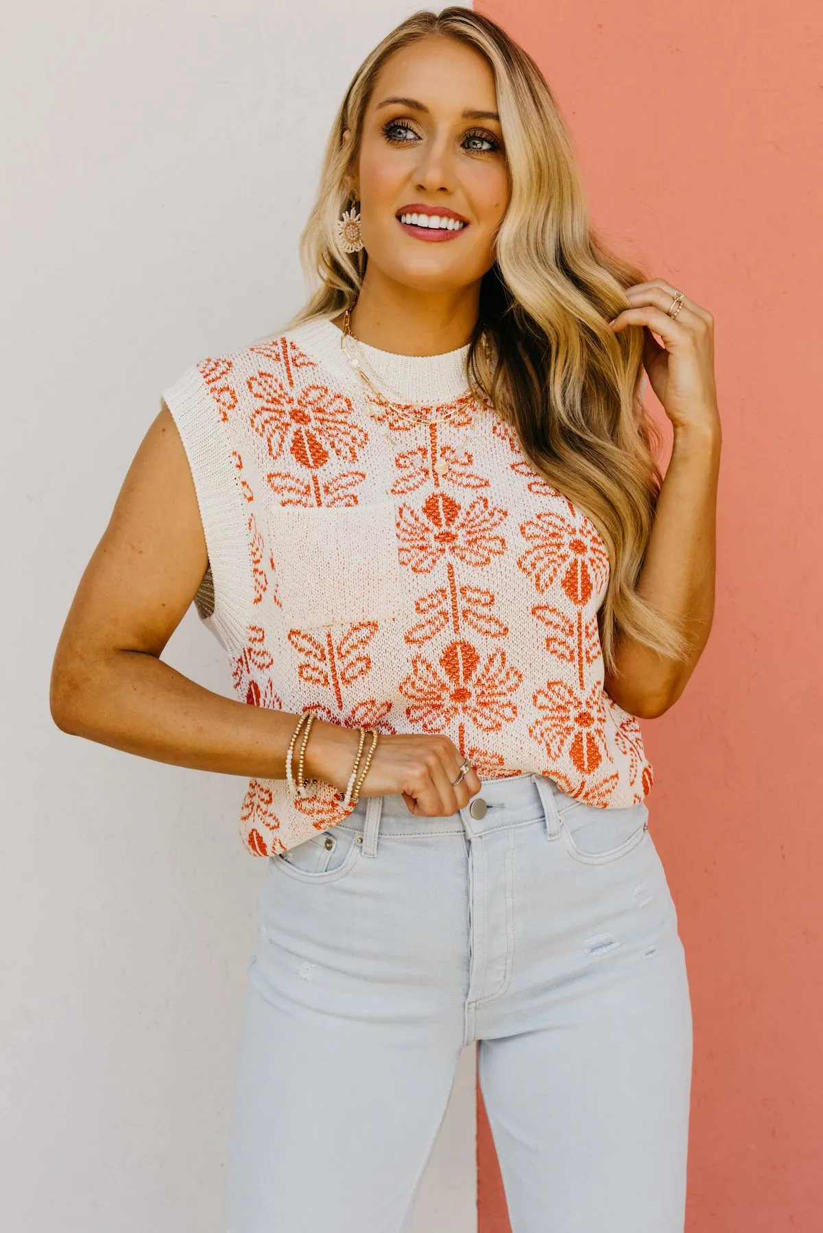 The Aisha Floral Sleeveless Sweater Top