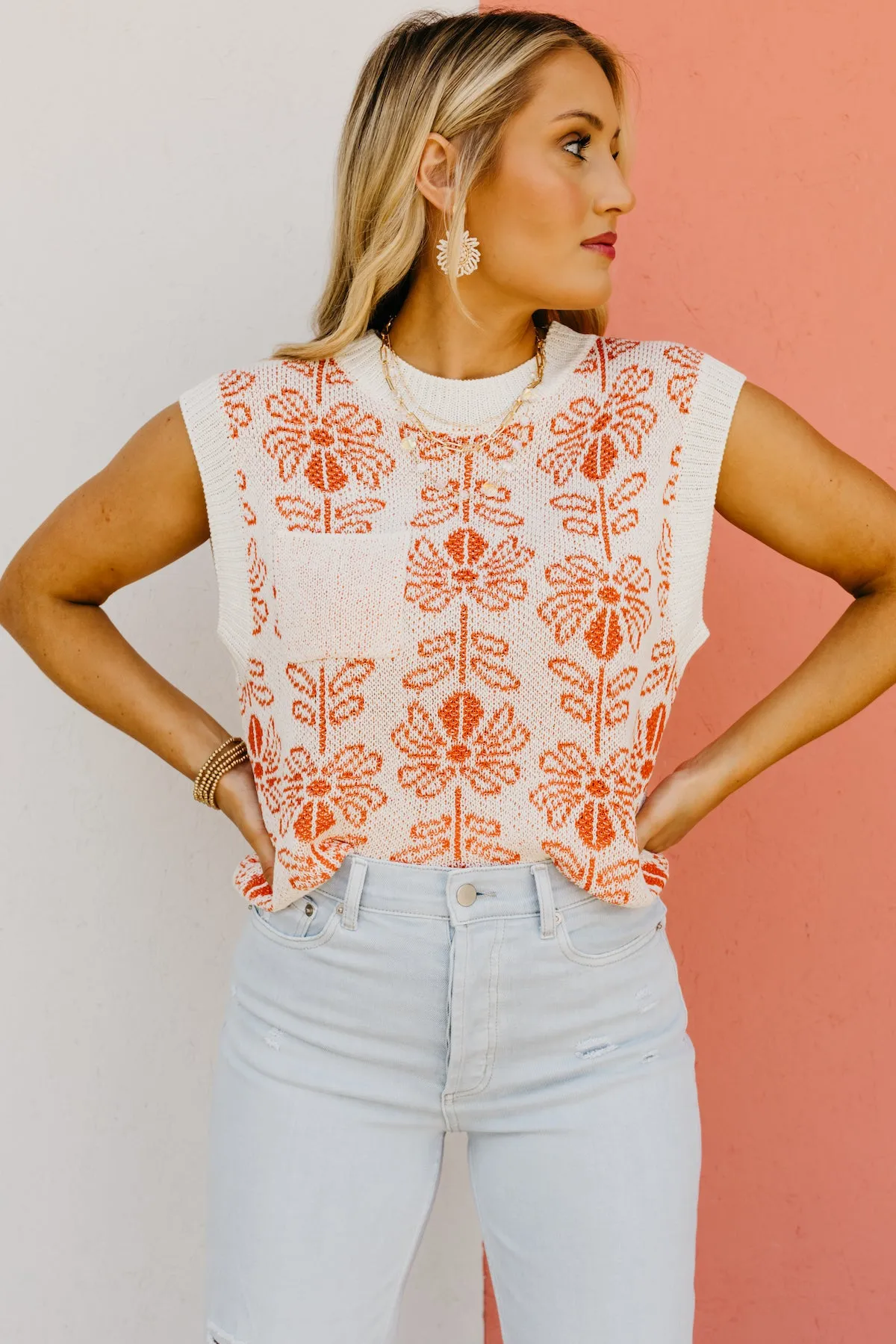 The Aisha Floral Sleeveless Sweater Top