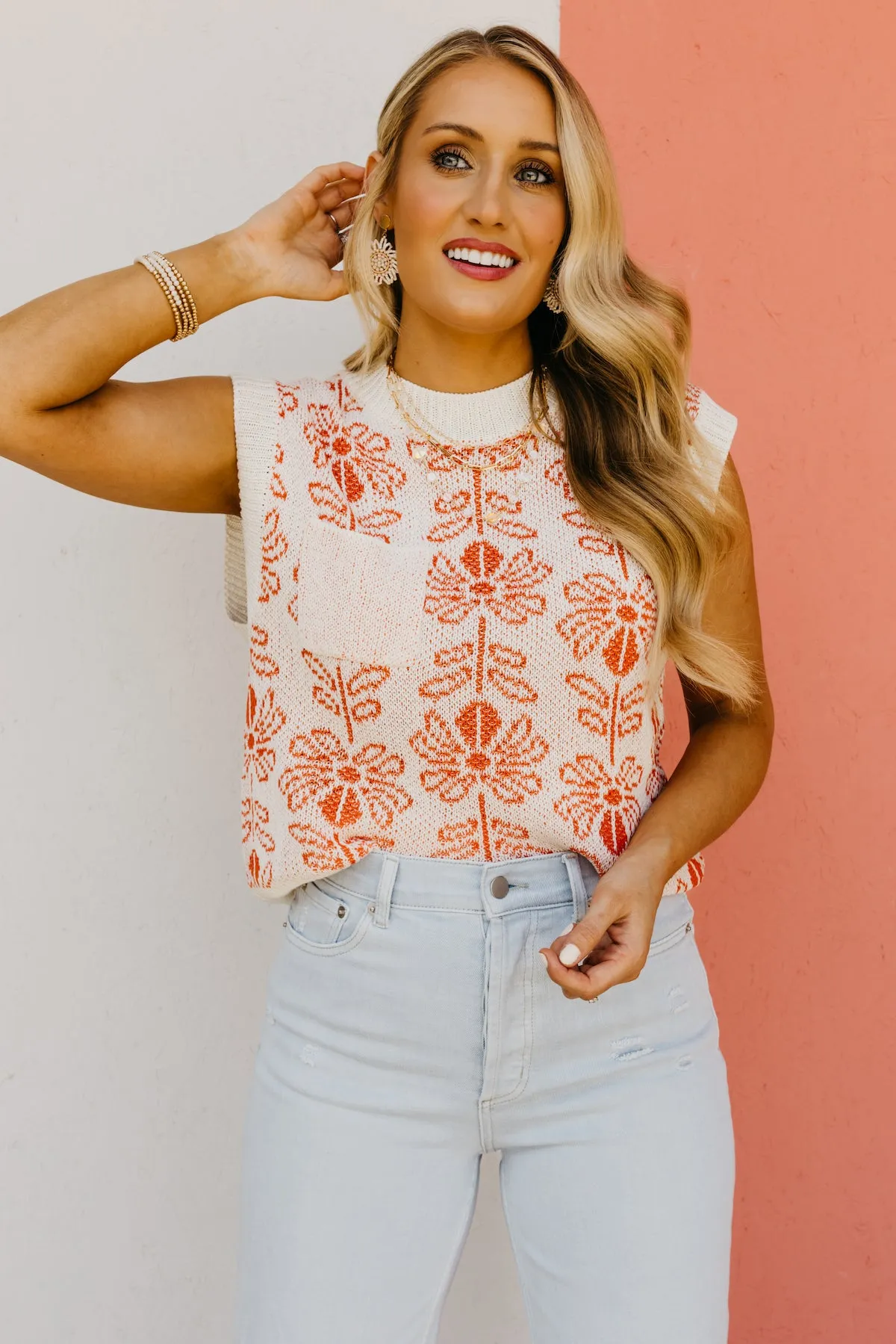 The Aisha Floral Sleeveless Sweater Top