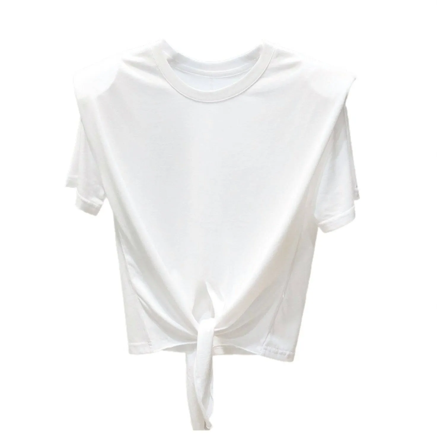 Tie Waist Shoulder Padded Crop Tee