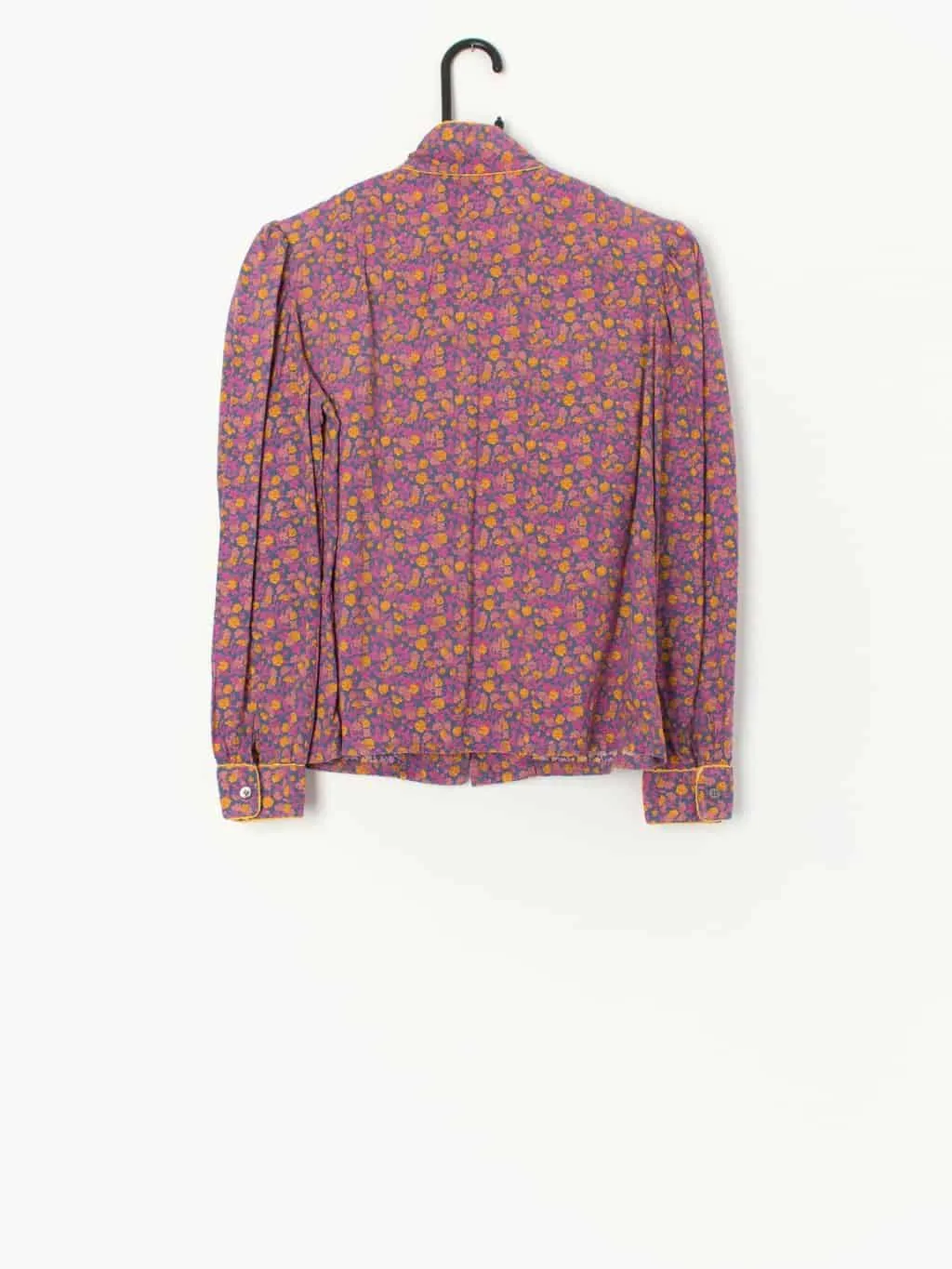 Vintage 70s purple blouse with pink and yellow floral print – Medium