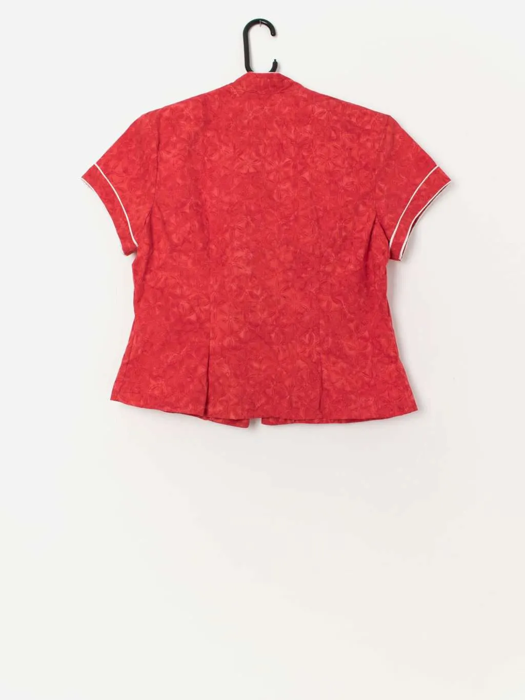 Vintage red floral blouse with short sleeves – Large