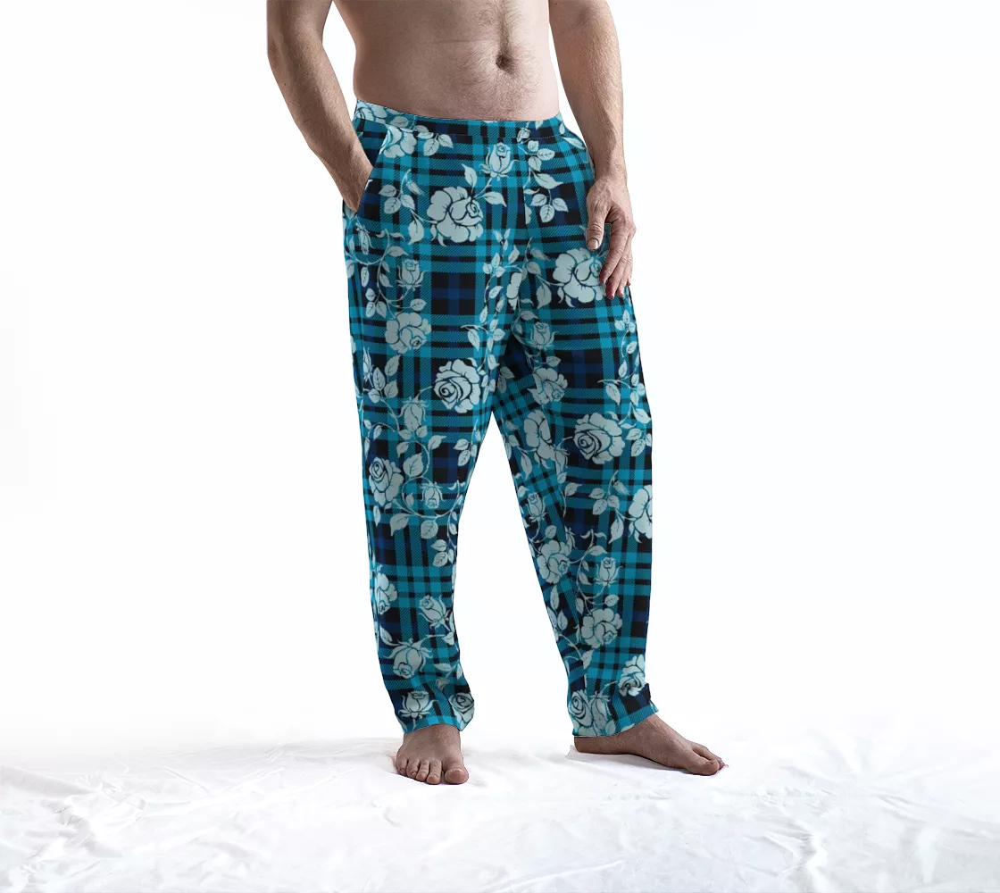 White Rose on Plaid Lounge Pants