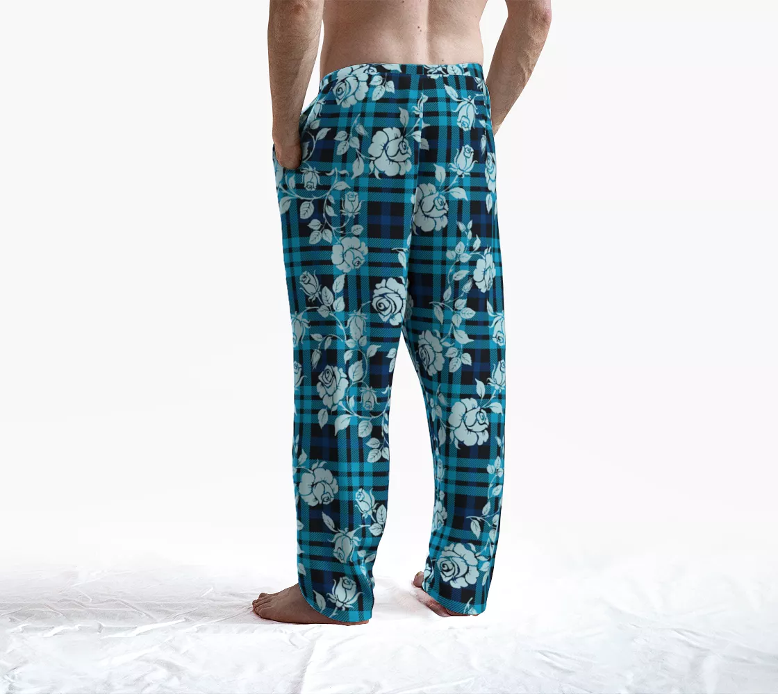 White Rose on Plaid Lounge Pants