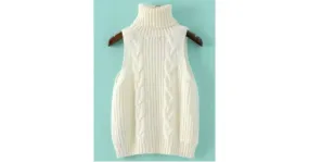 White Turtleneck Knitted Sleeveless Sweater Vest