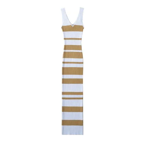 Women's Sheath Dress Tank Dress Simple Style V Neck Contrast Binding Sleeveless Stripe Midi Dress Holiday Date