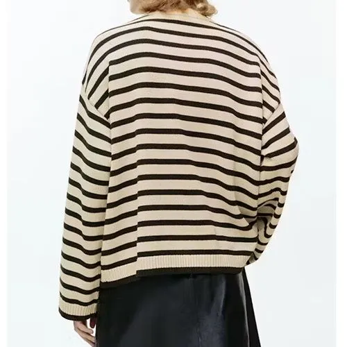 Women's Sweater Long Sleeve Sweaters & Cardigans Contrast Binding Casual Streetwear Stripe