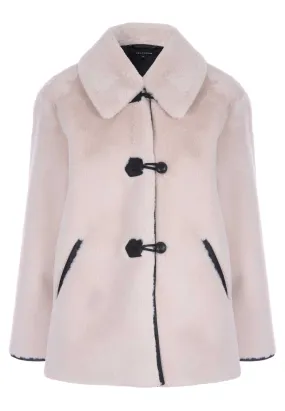 Womens Cream Fluffy Duffle Coat