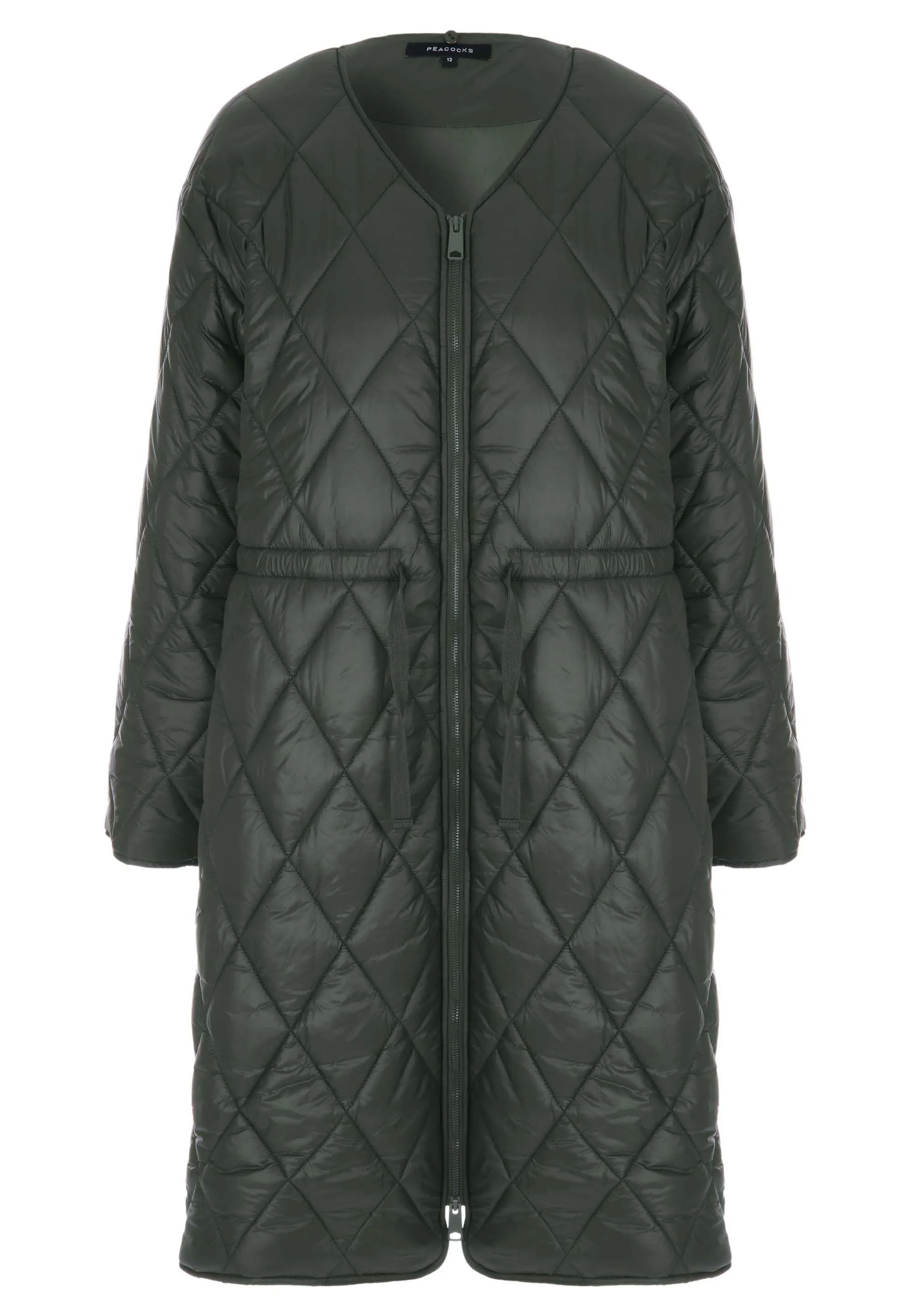 Womens Khaki Padded Quilted Fluffy Collar Coat