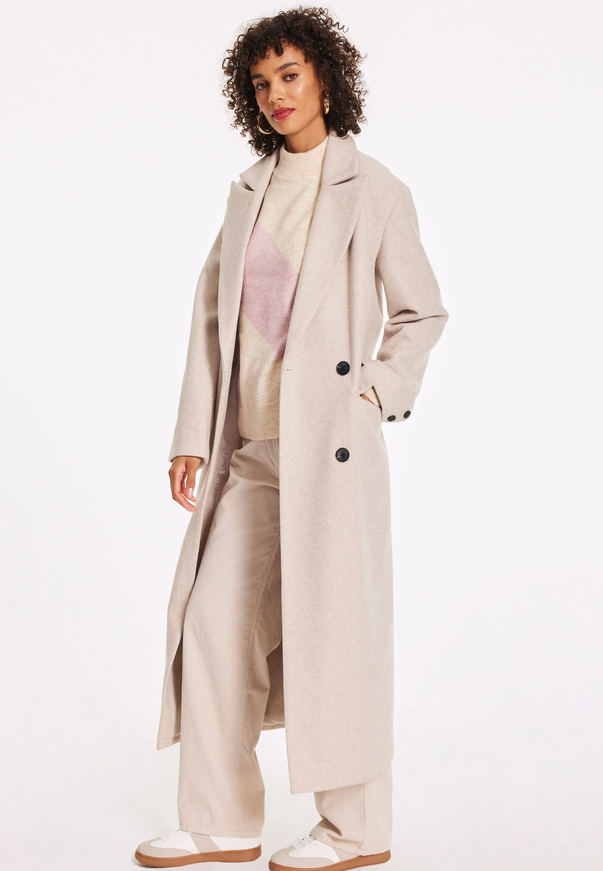 Womens Oatmeal Formal Dad Coat