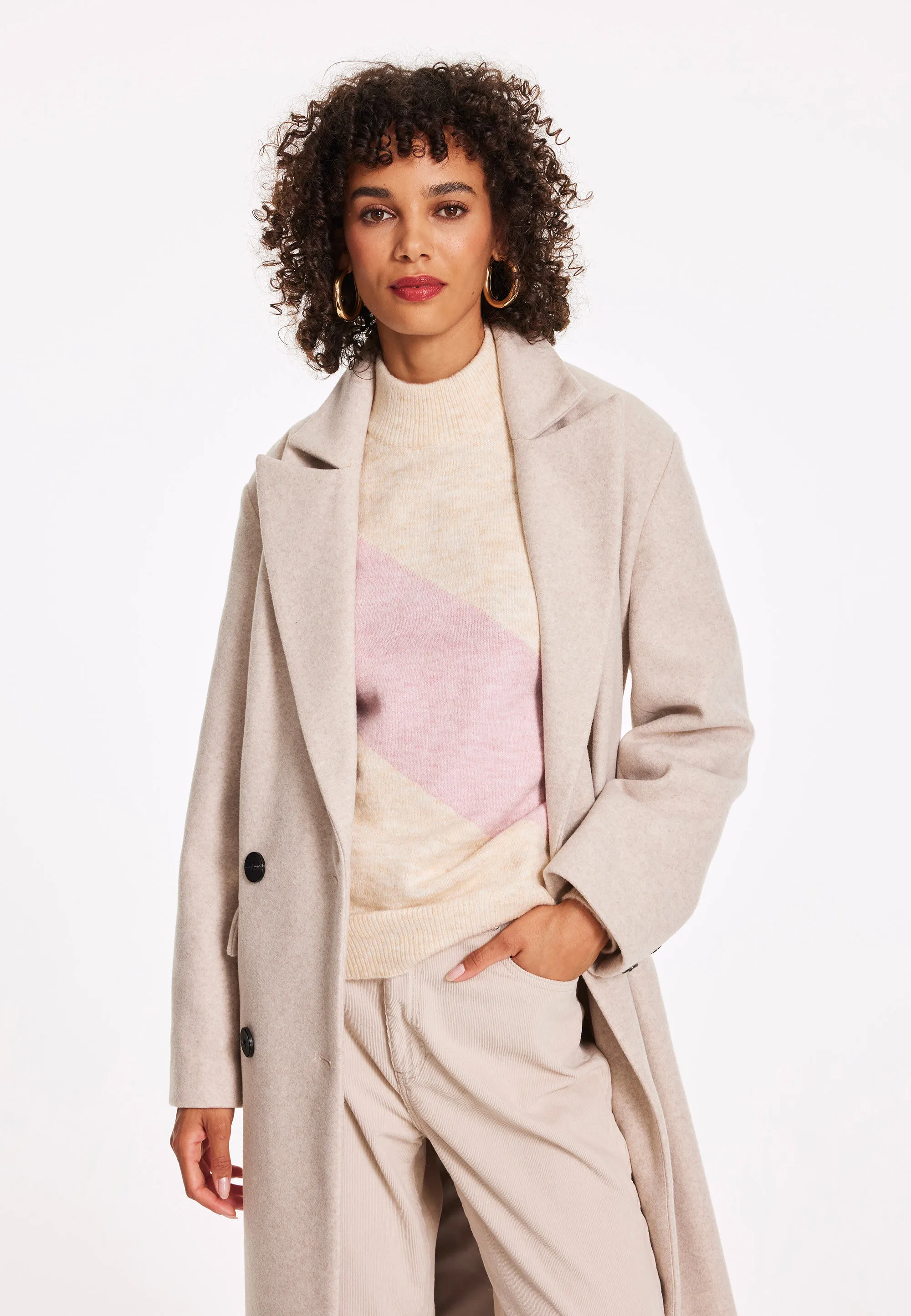 Womens Oatmeal Formal Dad Coat