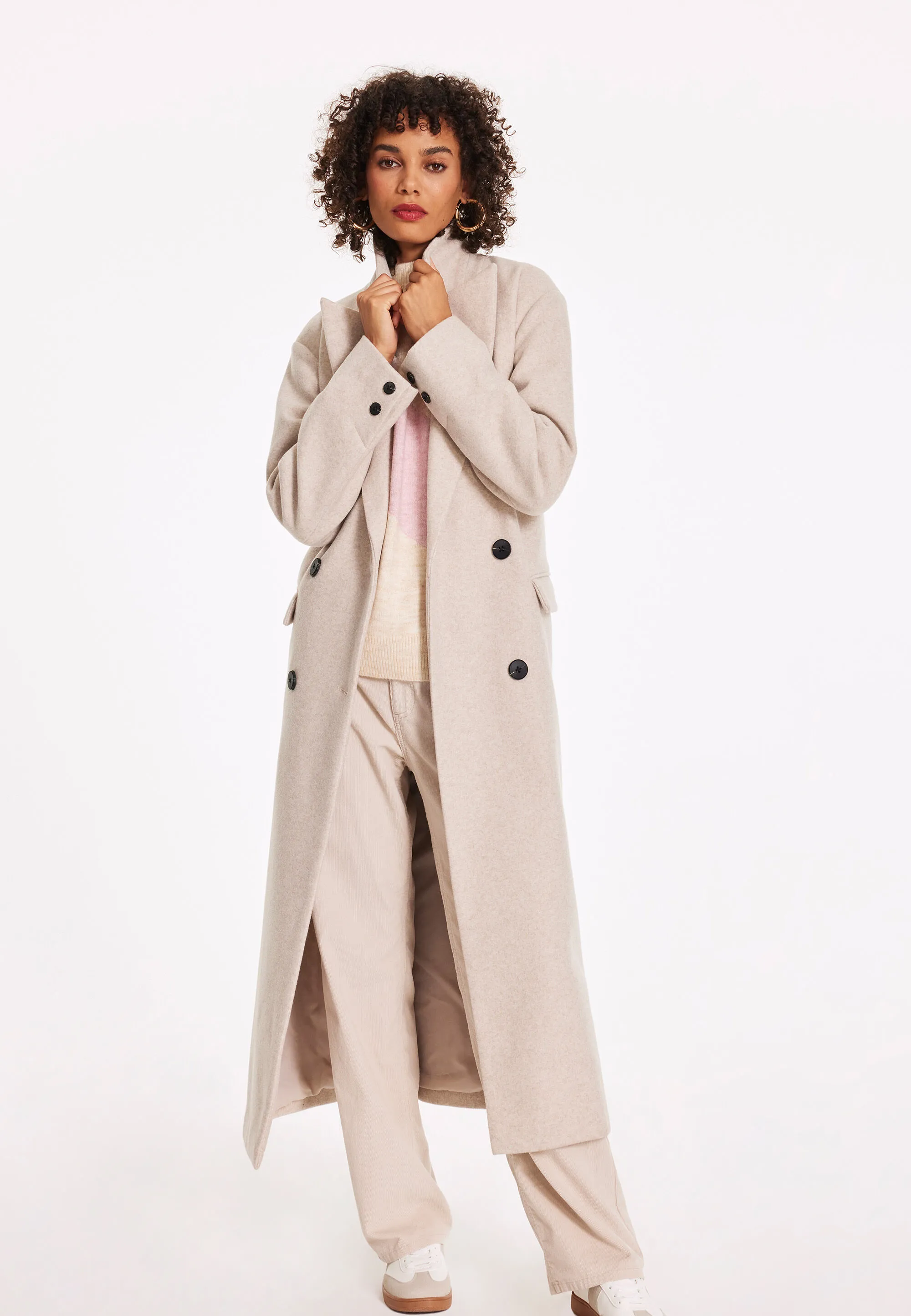 Womens Oatmeal Formal Dad Coat